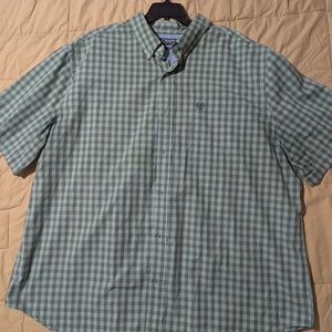 Chaps Men’s 3XL Green Check Button-Down Short Sleeve Shirt